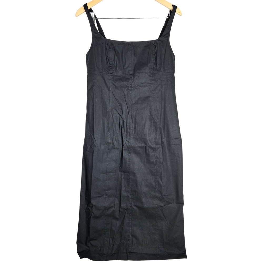 J Crew Squareneck seamed midi dress in Black CK812 8 NWT Cotton Blend Sleeveless